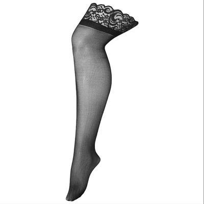 FOX & ROYAL Lace Top Stockings Plus SIZE 1X 14-16 Thigh High Panty Hose Black